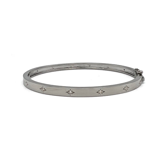 Oxidized Sterling Silver Bangle with Diamond Stars