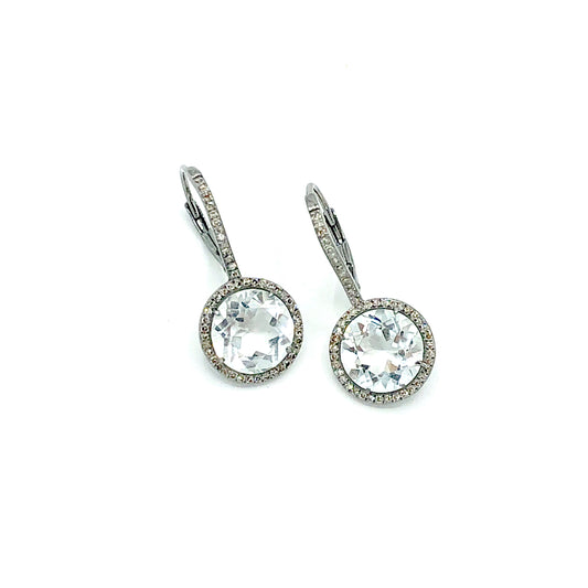 Faceted White Topaz + Pave Diamond Drop Earrings