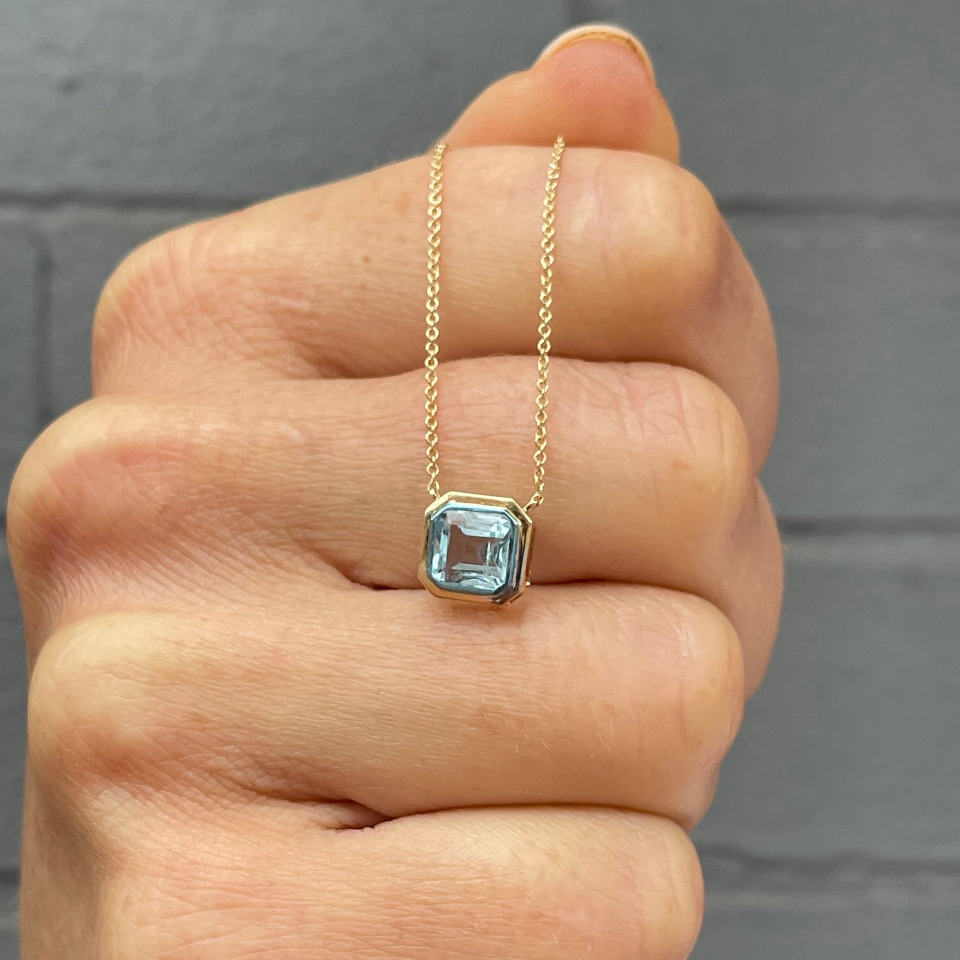 14k Gold + Emerald-Cut Blue Topaz Gemstone Pendant Necklace