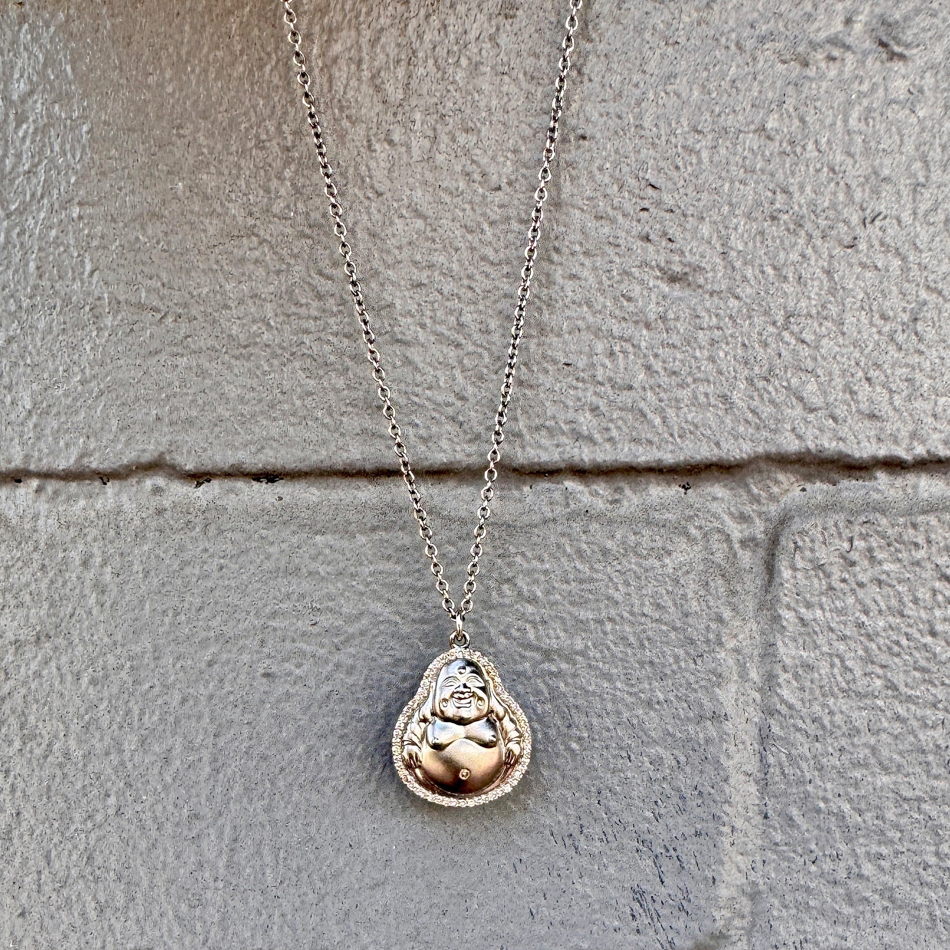 Oxidized Sterling Silver + Diamond Buddha Pendant Necklace