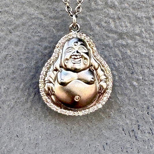 Oxidized Sterling Silver + Diamond Buddha Pendant Necklace