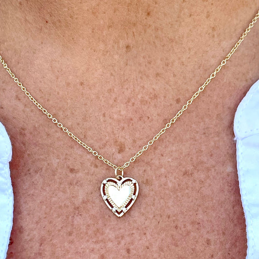 14k Gold Mini Heart Pendant Necklace with Diamonds