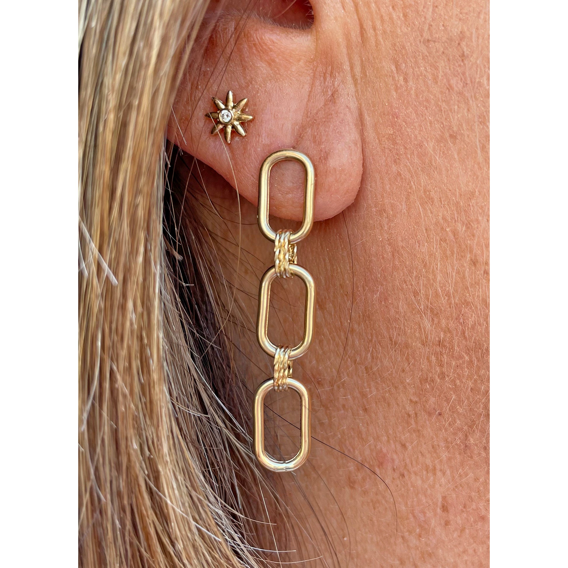 14k Gold Connected Links Drop Earrings