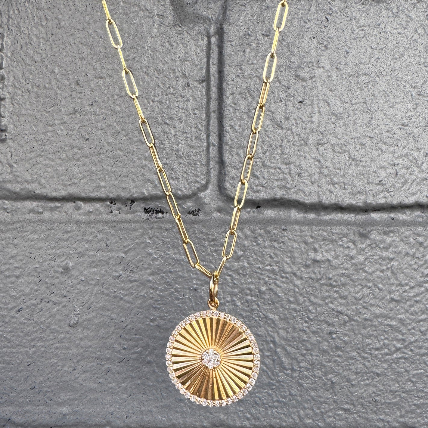 14k Gold + Diamond Radiant Disc Pendant Necklace