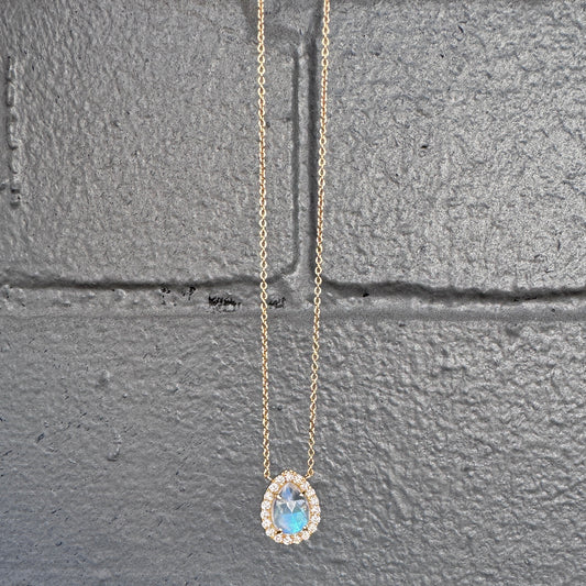 14k Gold + Moonstone Mini Teardrop Pendant Necklace with Diamonds