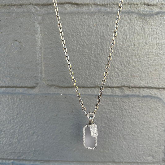 Oxidized Sterling Silver + Pave Diamond Double Dog Tag Charm Necklace