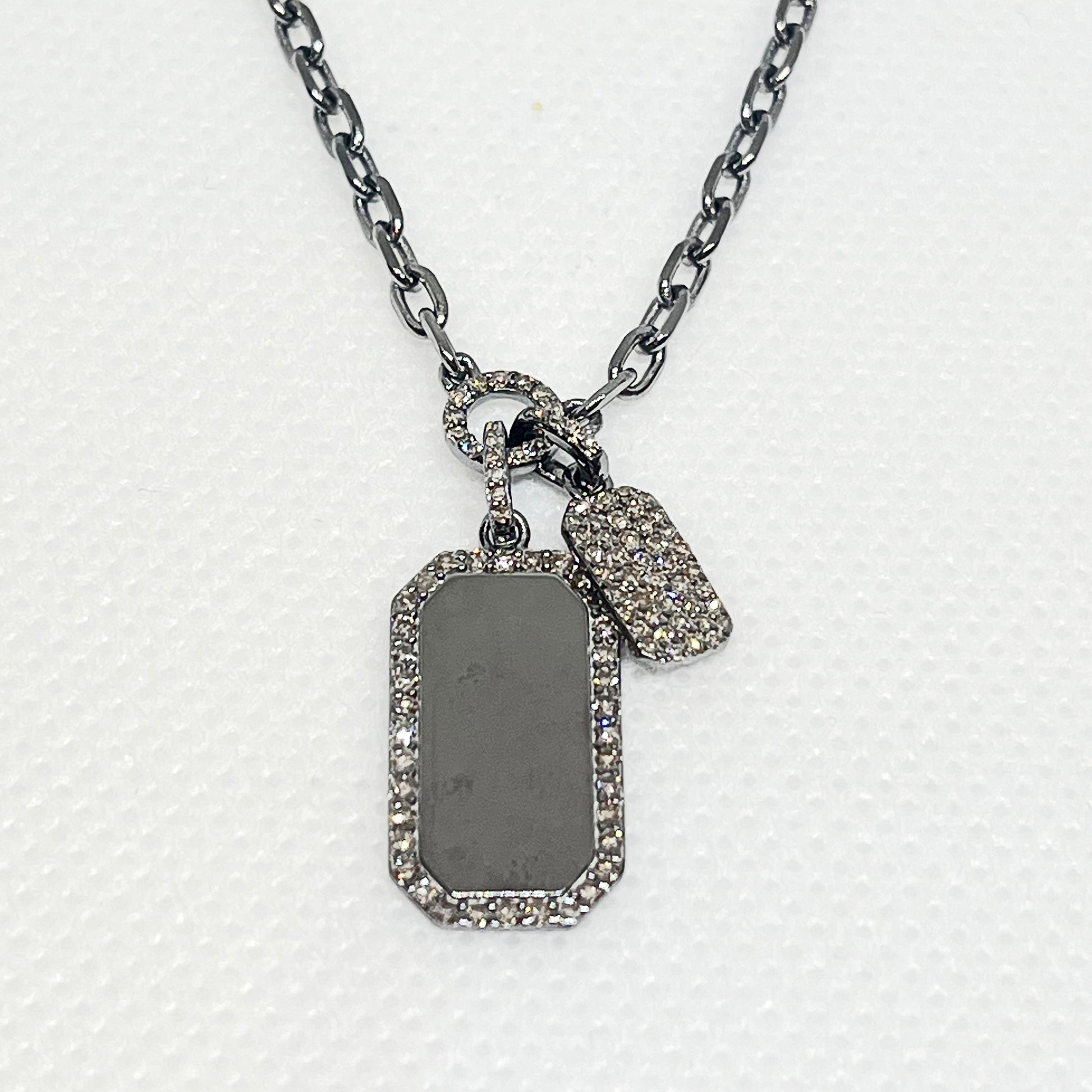 Oxidized Sterling Silver + Pave Diamond Double Dog Tag Charm Necklace