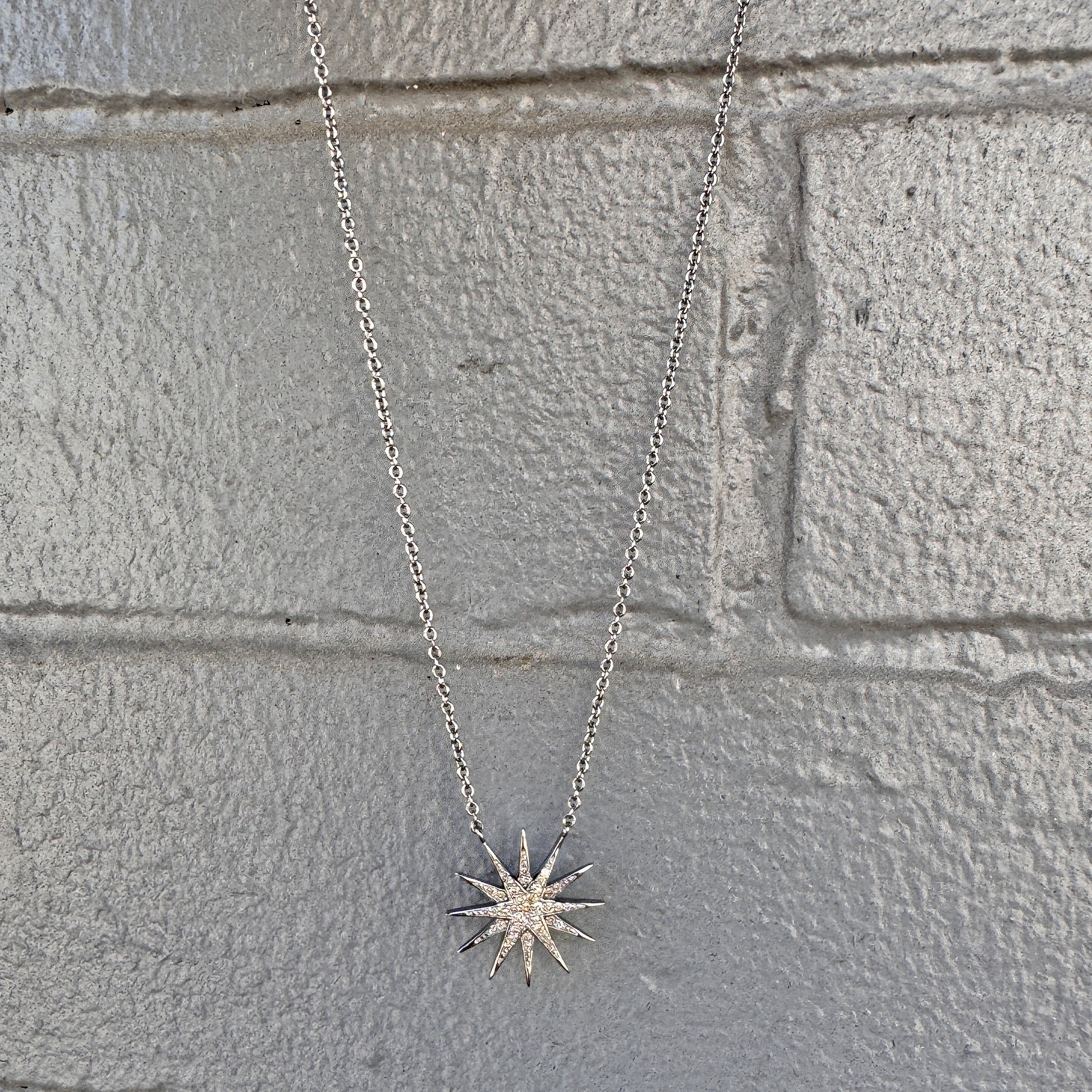 Oxidized Sterling Silver + Diamond Starburst Pendant Necklace