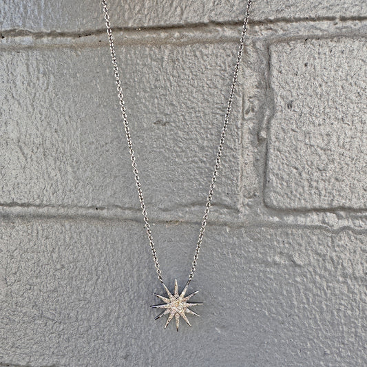 Oxidized Sterling Silver + Diamond Starburst Pendant Necklace