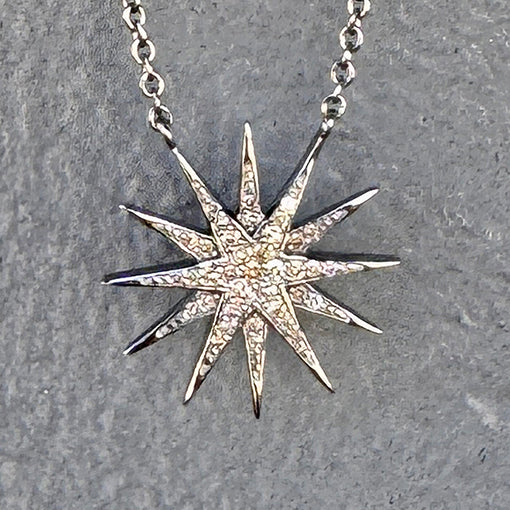 Oxidized Sterling Silver + Diamond Starburst Pendant Necklace