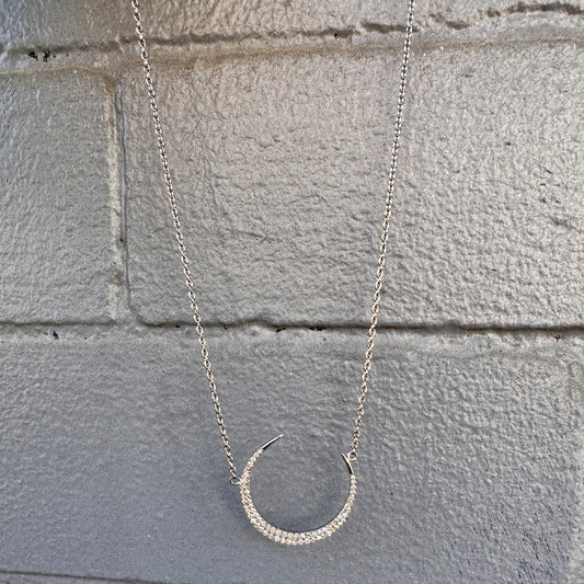 Oxidized Sterling Silver + Diamond Crescent Moon Pendant Necklace