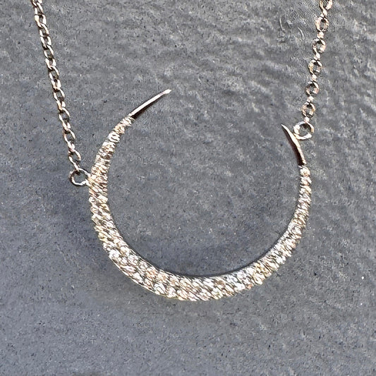 Oxidized Sterling Silver + Diamond Crescent Moon Pendant Necklace
