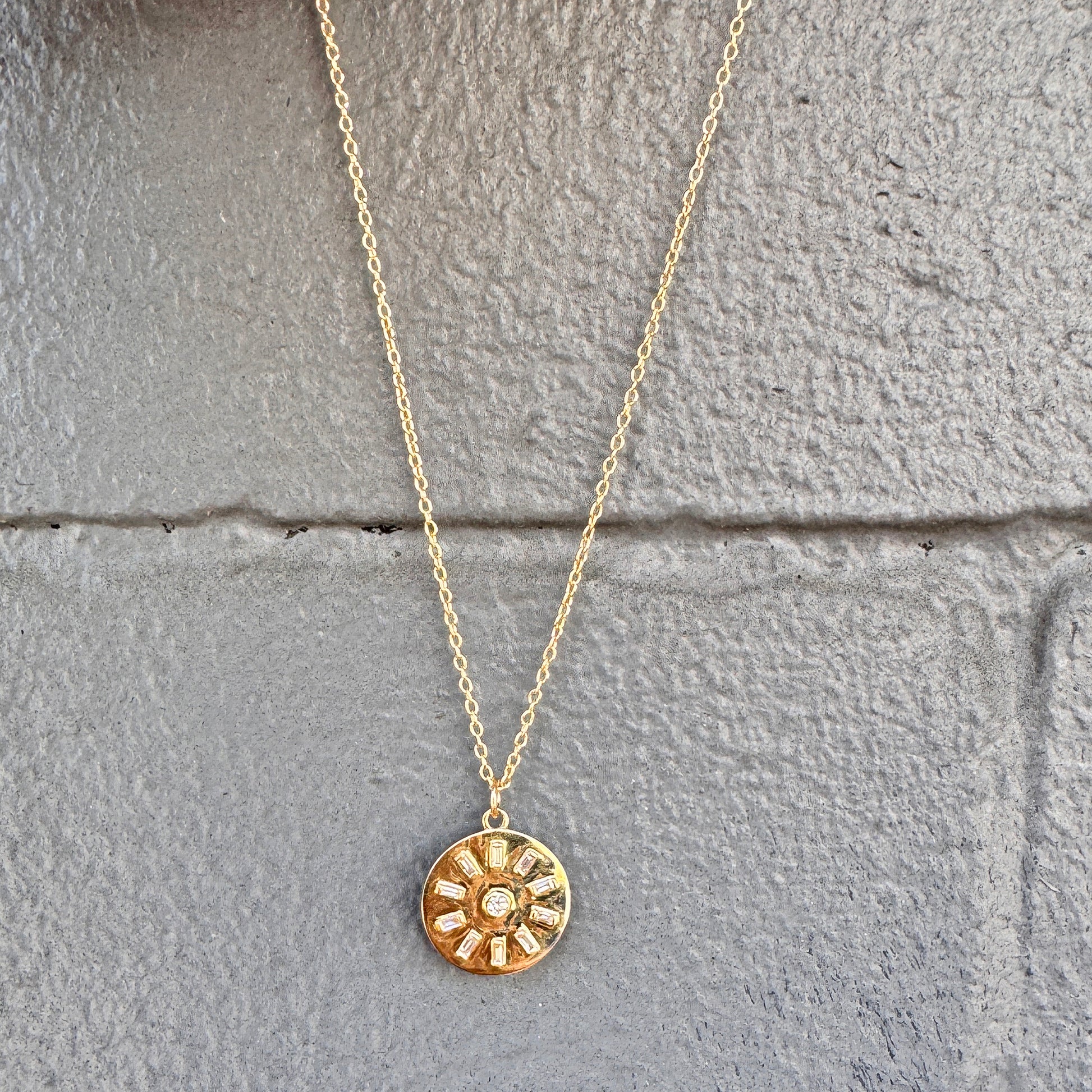 14k Gold + Diamond Mosaic Disc Pendant Necklace