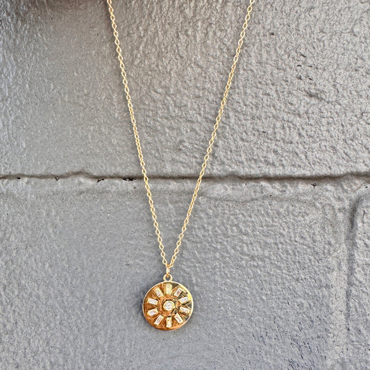 14k Gold + Diamond Mosaic Disc Pendant Necklace