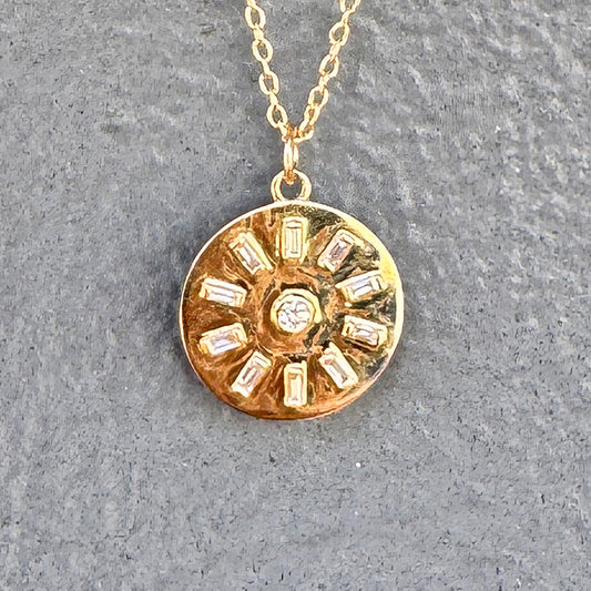 14k Gold + Diamond Mosaic Disc Pendant Necklace