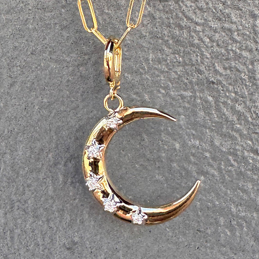 14k Gold + Diamond Crescent Moon Charm Necklace