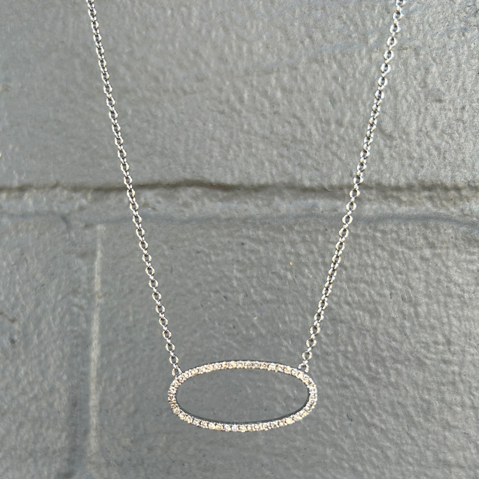 Oxidized Sterling Silver + Pave Diamond Open Oval Pendant Necklace