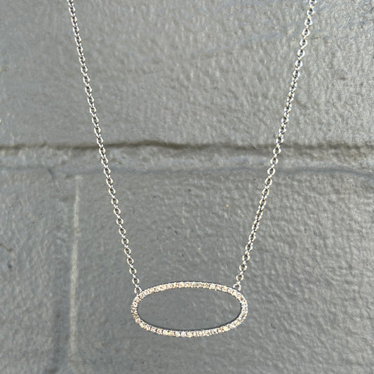 Oxidized Sterling Silver + Pave Diamond Open Oval Pendant Necklace