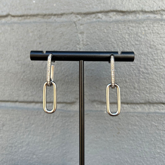 Oxidized Matte Sterling Silver + Pave Diamond Double Paperclip Dangle Earrings