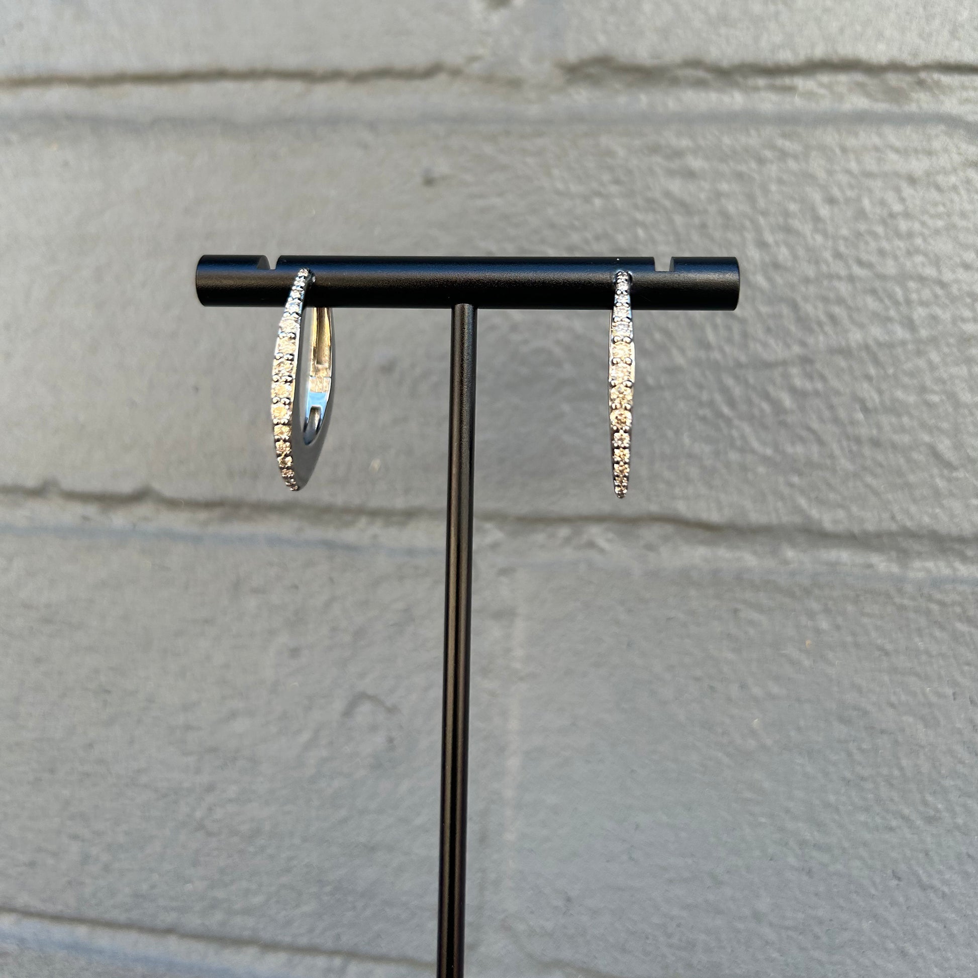 Oxidized Mirror Finish Sterling Silver + Pave Diamond Thick Oval Hoop Earrings