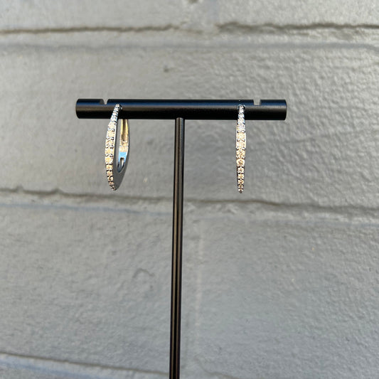 Oxidized Mirror Finish Sterling Silver + Pave Diamond Thick Oval Hoop Earrings