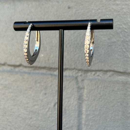 Oxidized Mirror Finish Sterling Silver + Pave Diamond Thick Oval Hoop Earrings