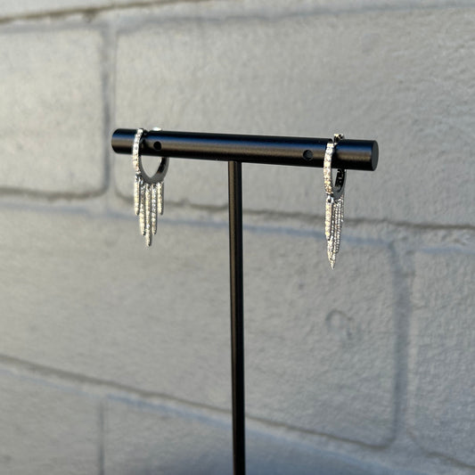 Oxidized Sterling Silver + Pave Diamond Fringe Huggie Earrings