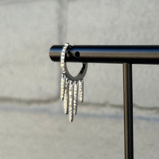 Oxidized Sterling Silver + Pave Diamond Fringe Huggie Earrings