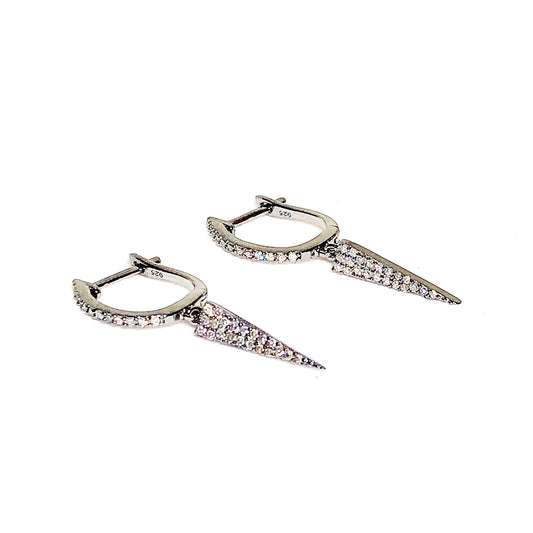 Oxidized Sterling Silver Huggie Earrings with Pave Diamond V-Shaped Drops