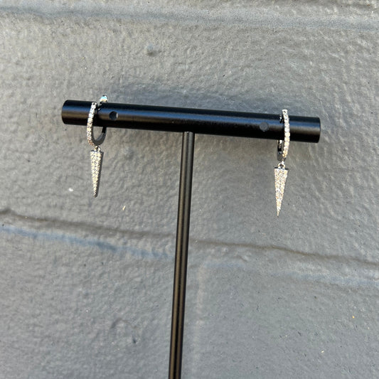 Oxidized Sterling Silver Huggie Earrings with Pave Diamond V-Shaped Drops