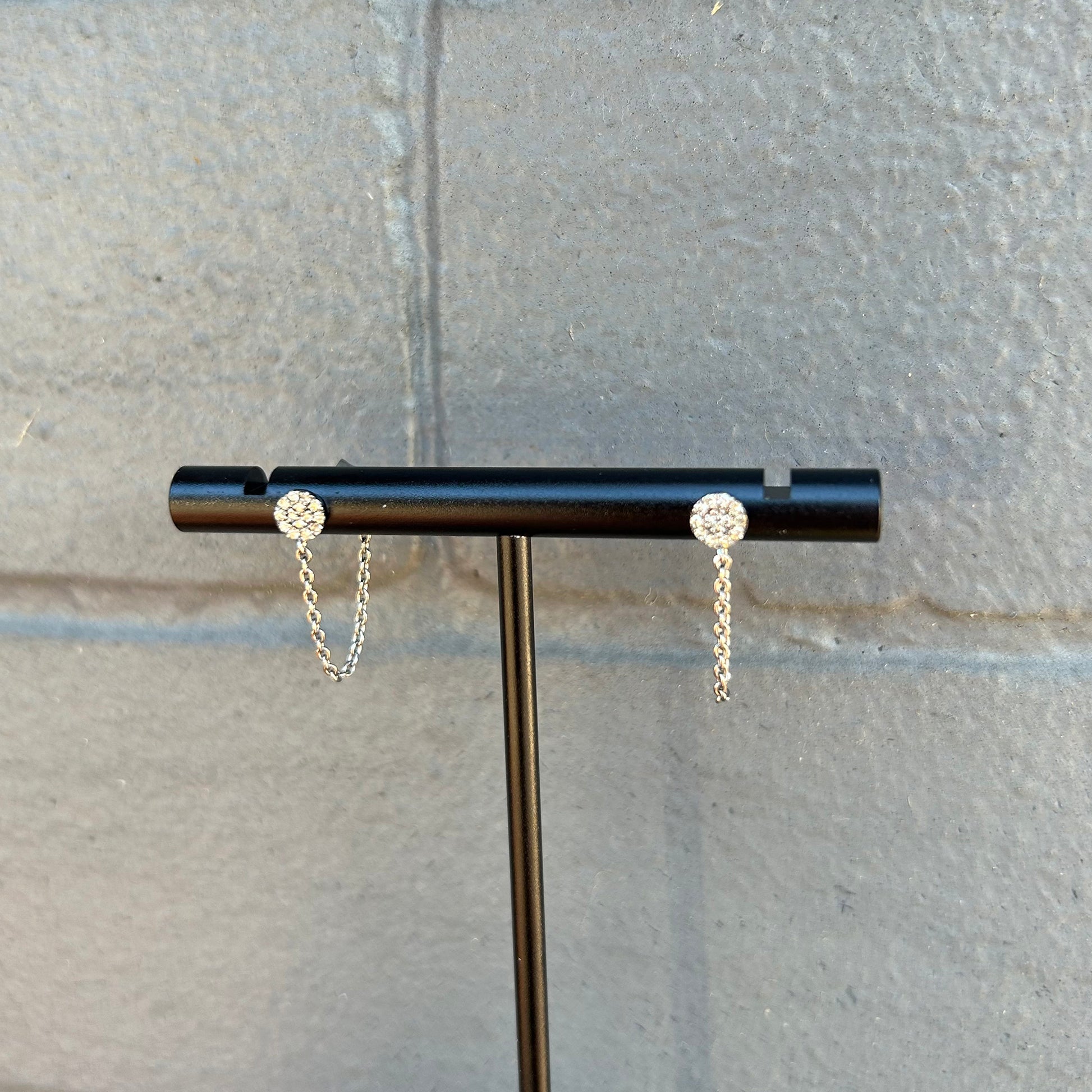 Oxidized Sterling Silver + Pave Diamond Stud Earrings with Chain Drops