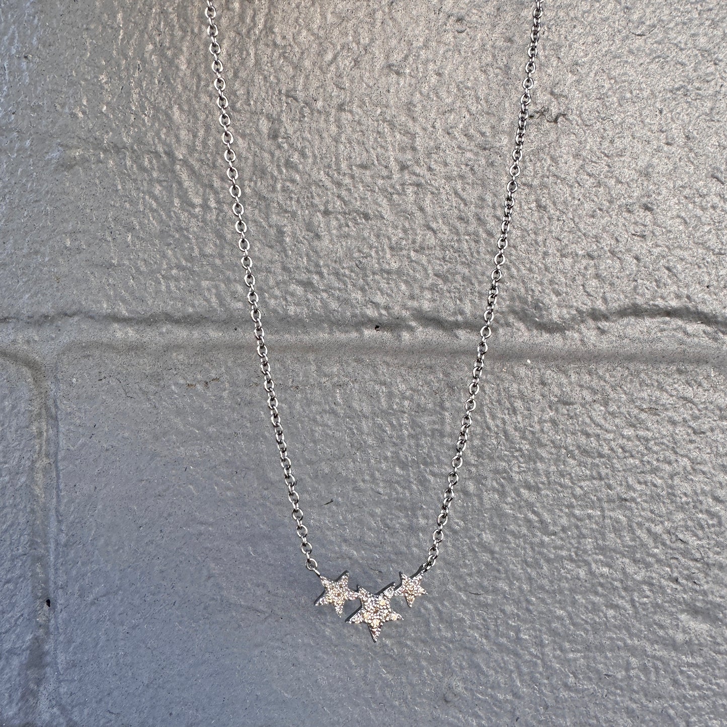 Oxidized Sterling Silver Triple Star Necklace with Pavé Diamonds