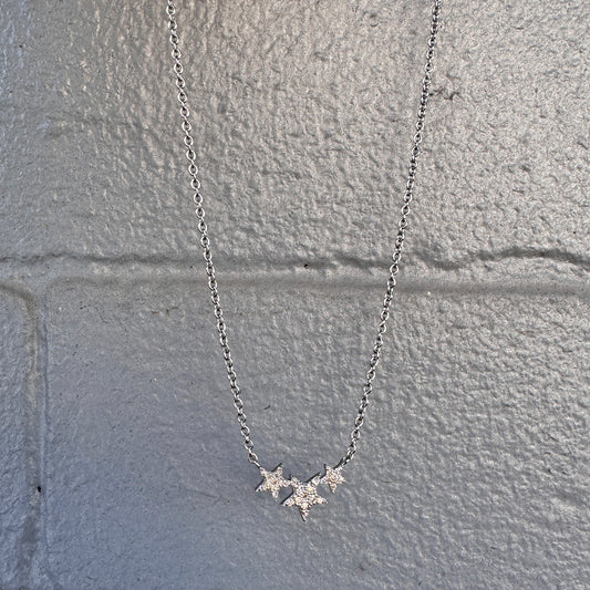 Oxidized Sterling Silver Triple Star Necklace with Pavé Diamonds