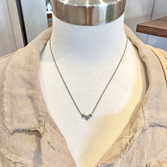 Oxidized Sterling Silver Triple Star Necklace with Pavé Diamonds