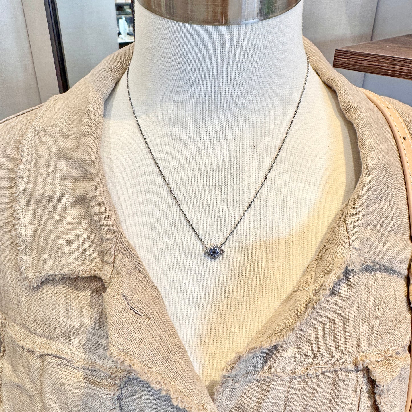 Oxidized Sterling Silver Evil Eye Necklace with Pavé Diamonds + Sapphires