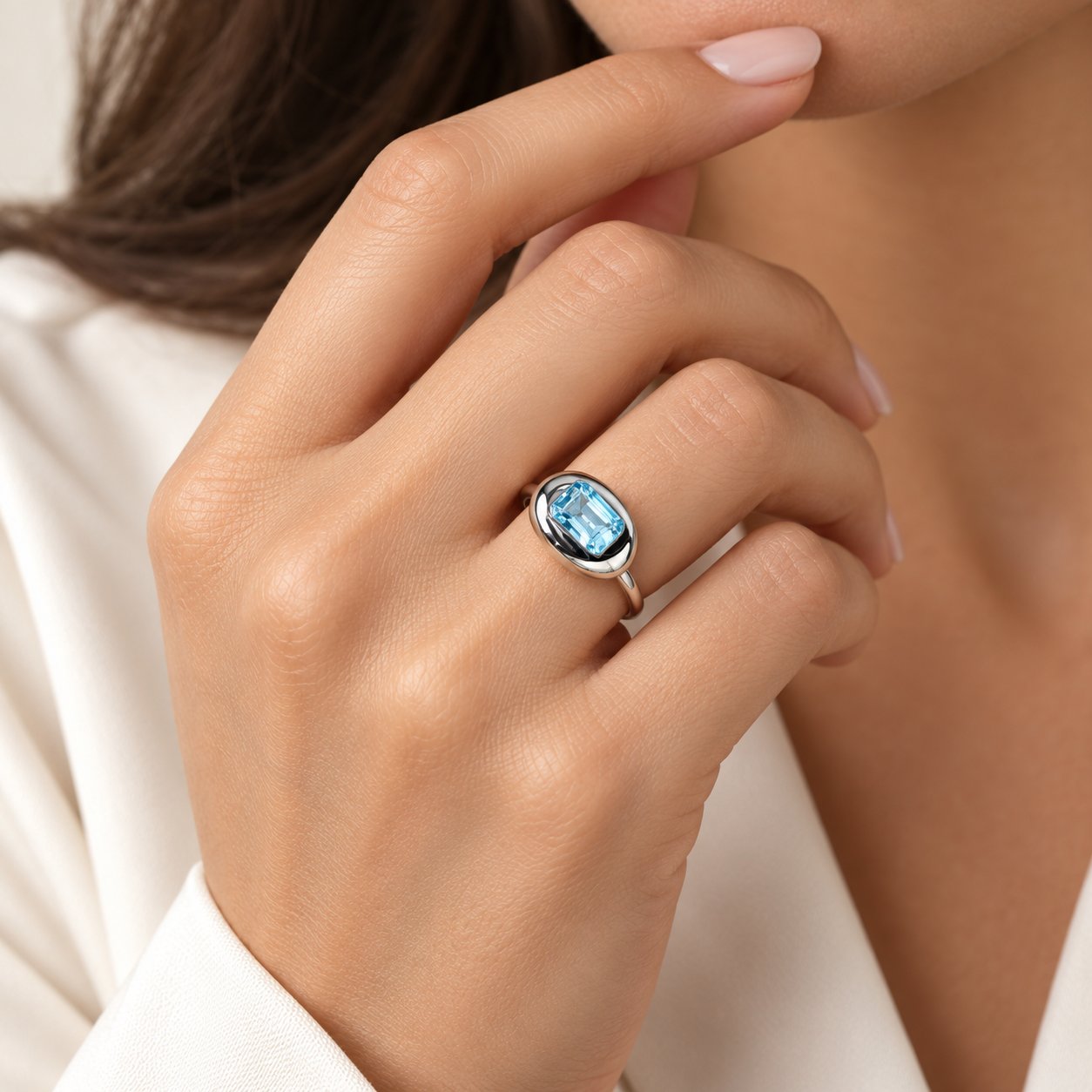 Swiss Blue Topaz Sterling Silver Cushion Ring