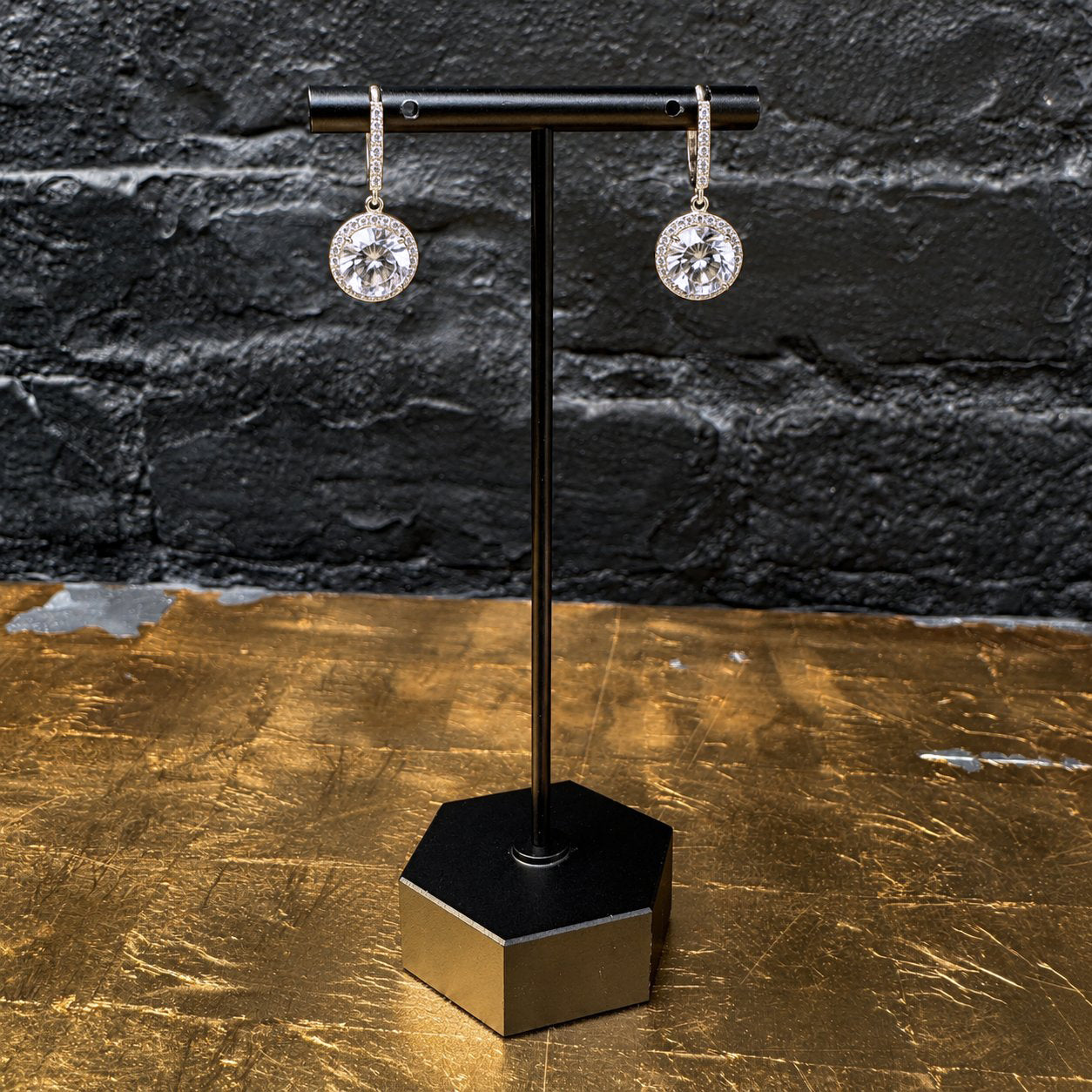 Sterling Silver + Faceted White Topaz Drop Earrings with Pavé Diamond Halos