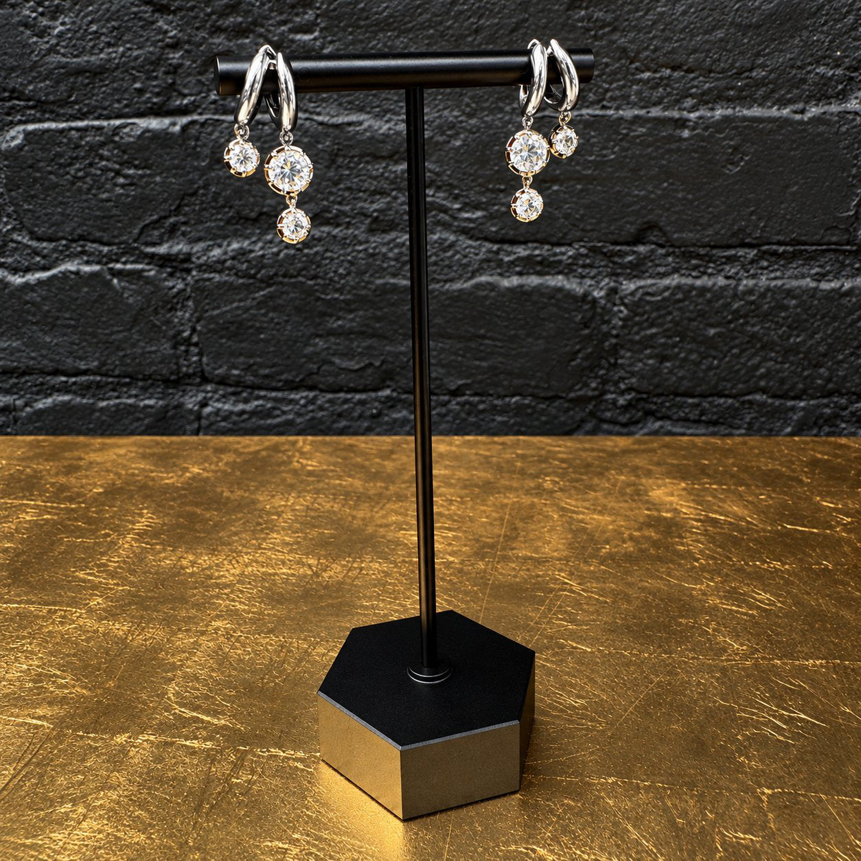 Sterling Silver Double Huggie Earrings with White Topaz Dangles