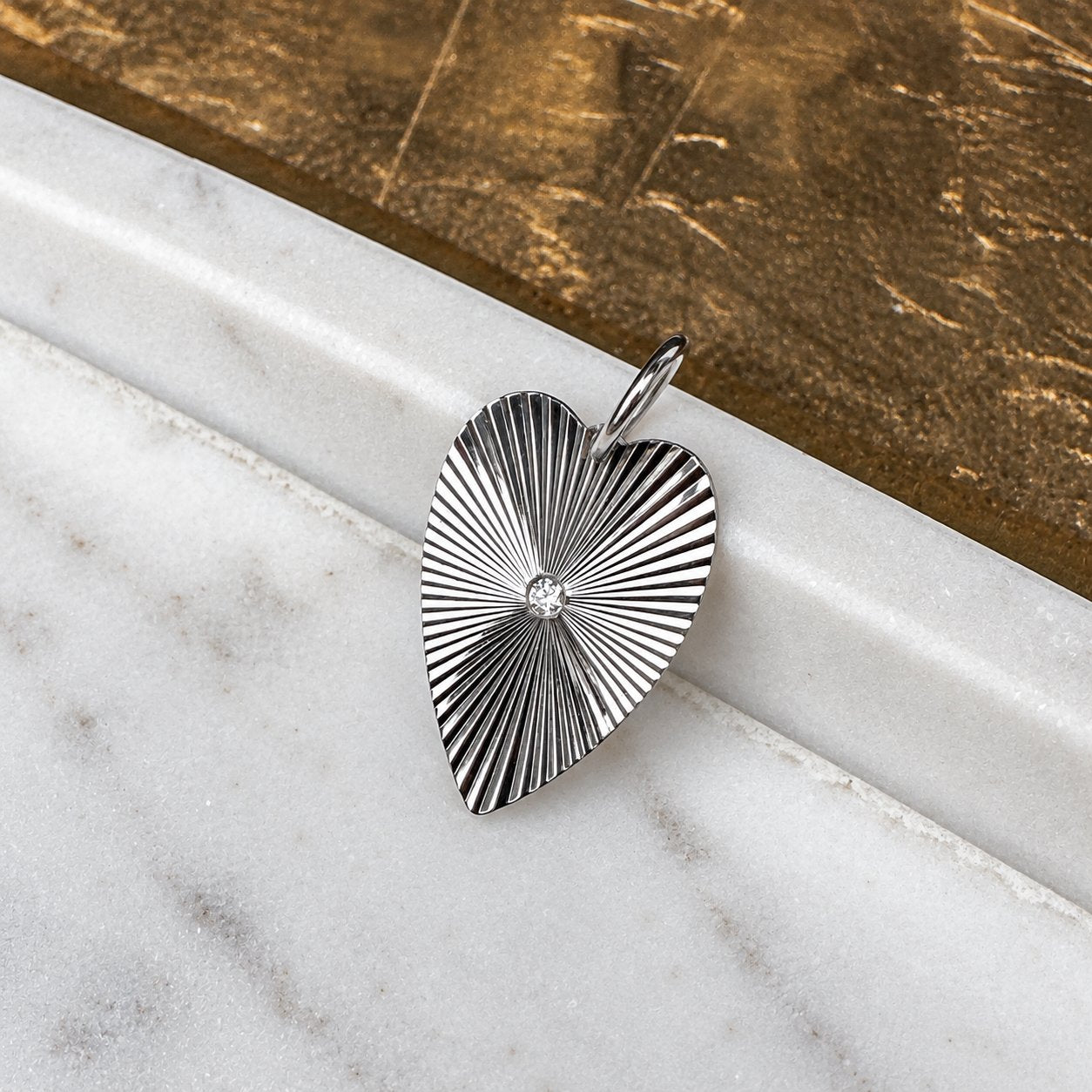 Sterling Silver + Pavé Diamond Radiant Heart Charm