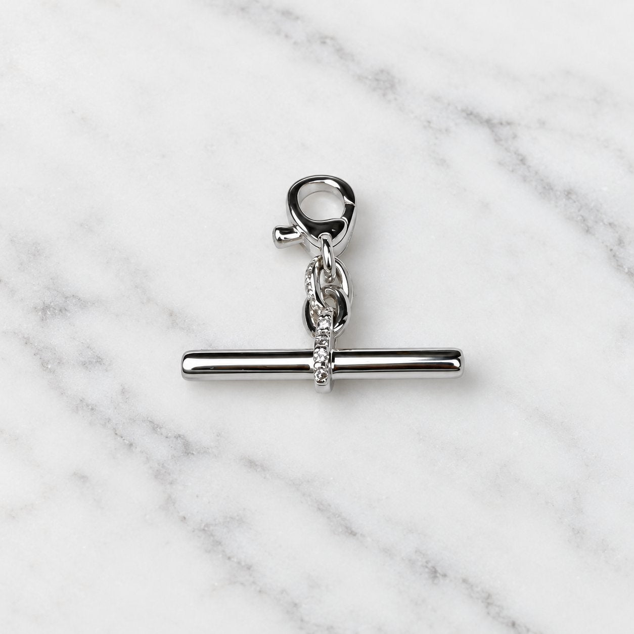Sterling Silver + Pavé Diamond Toggle Bar Charm