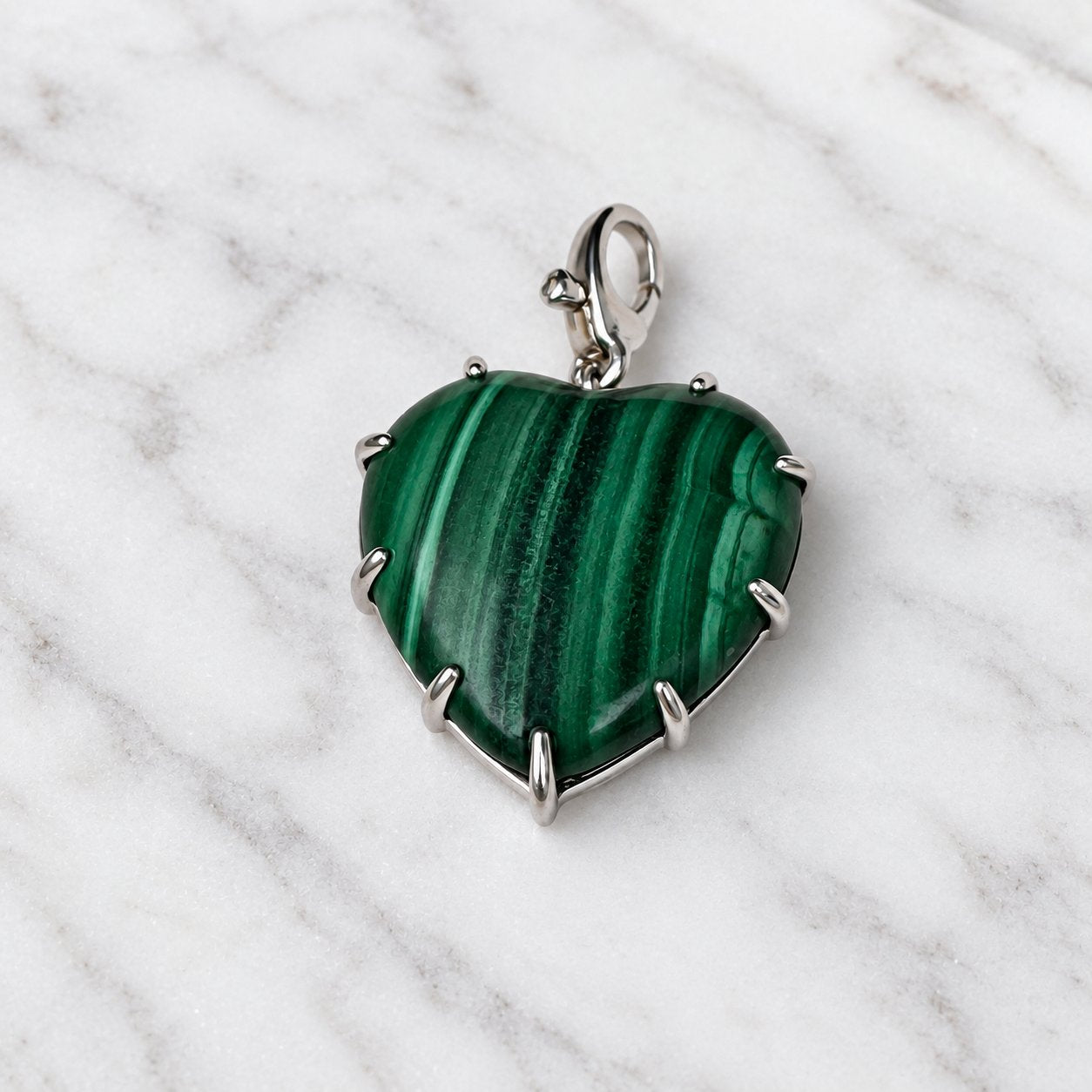Sterling Silver + Malachite Heart Charm
