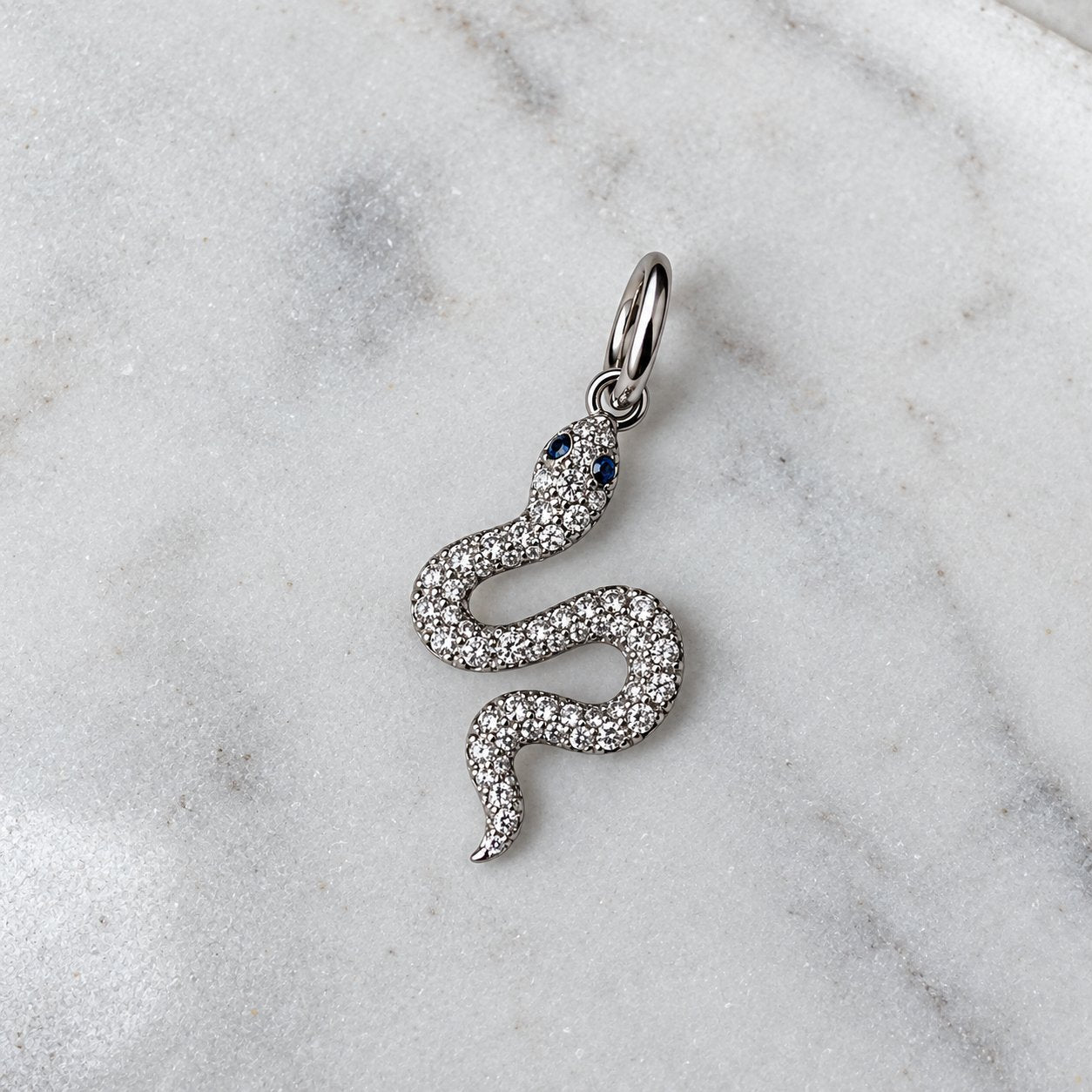 Sterling Silver + Pavé Diamond Serpent Charm