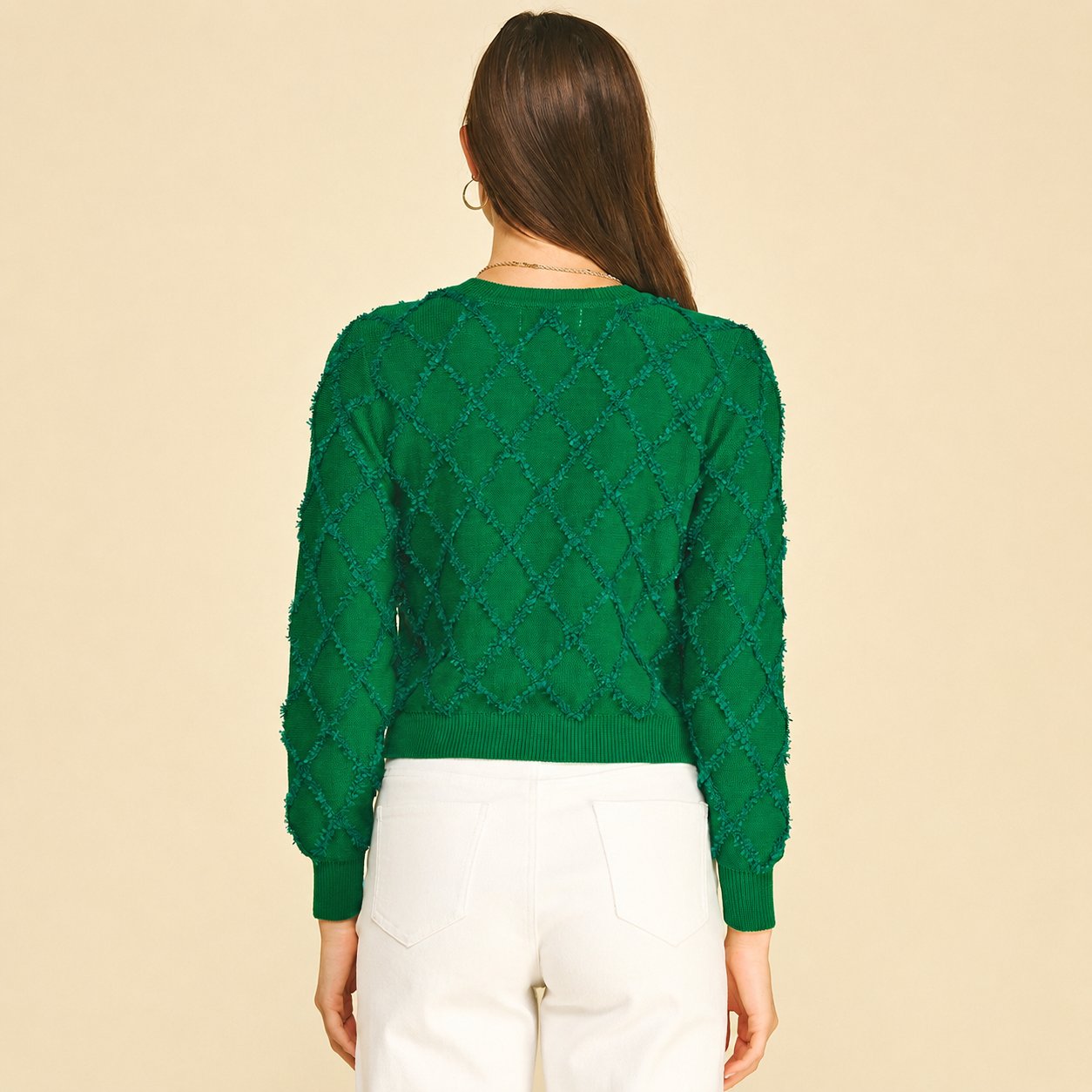 Diamond Textured Button Down Cardigan - Emerald