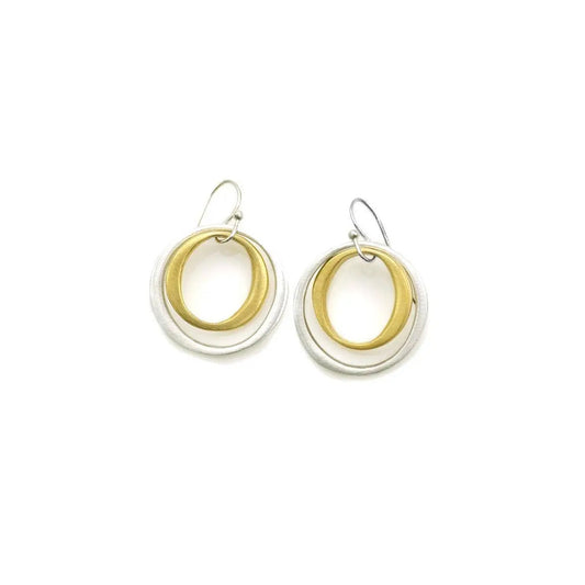 Double Circles Dangle Earrings - Mixed Metals