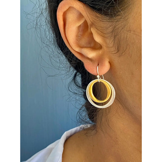 Double Circles Dangle Earrings - Mixed Metals