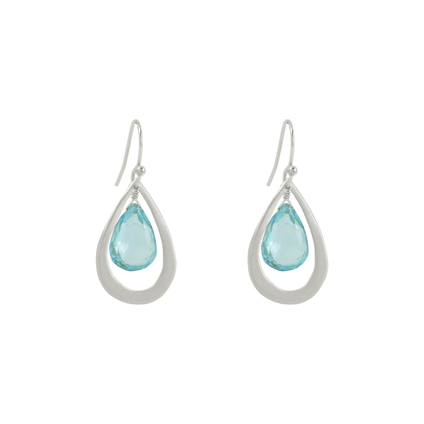 Open Teardrop with Blue Topaz Dangle Earrings - Silver