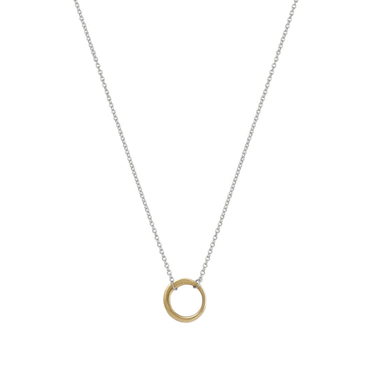 14k Gold Open Circle Pendant Necklace on Silver Chain