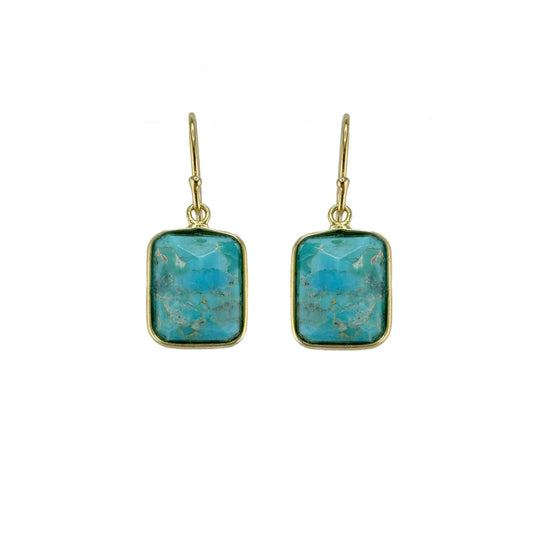 Faceted Turquoise Rectangle Earrings - Gold