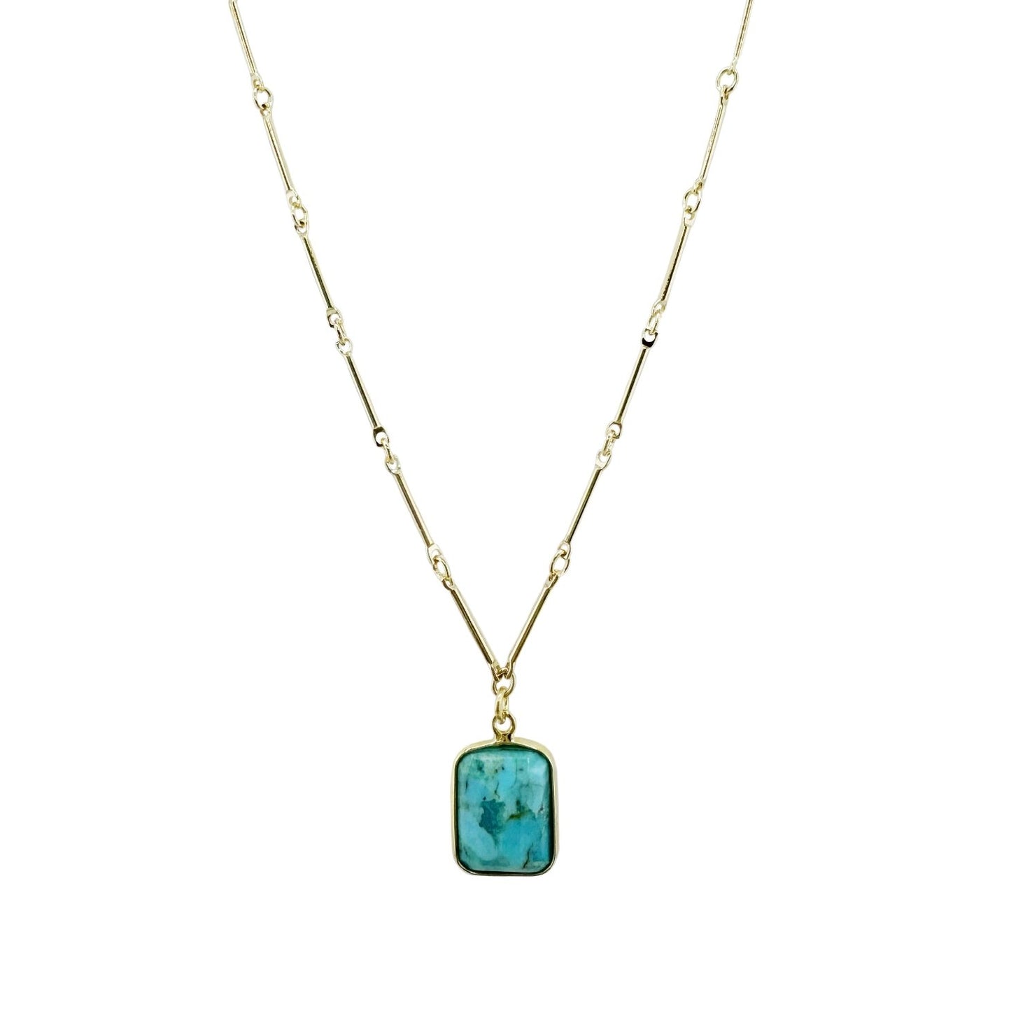 Faceted Turquoise Rectangle Pendant Necklace - Gold