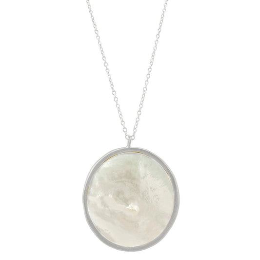 Large Circle with Mother of Pearl Pendant Necklace - Sterling Silver